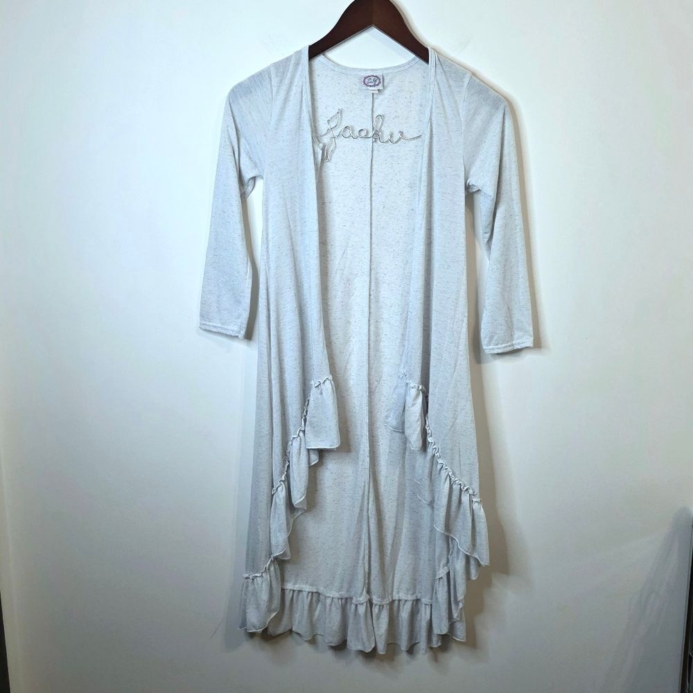 Lilli Lovebird Gray Ruffle Half Sleeve Open Cardigan Size 10